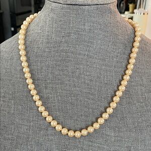 14k Clasp Classic Cream Glass Faux Pearl Necklace - Elegant Women’s Jewelry